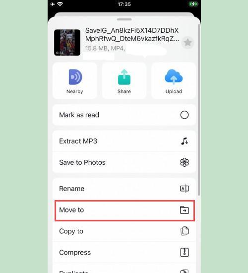 Moving SaveIG Video in Readdle: Selecting 