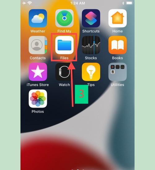 Accediendo a la App Archivos en iPhone: Pantalla de inicio del iPhone con la app 