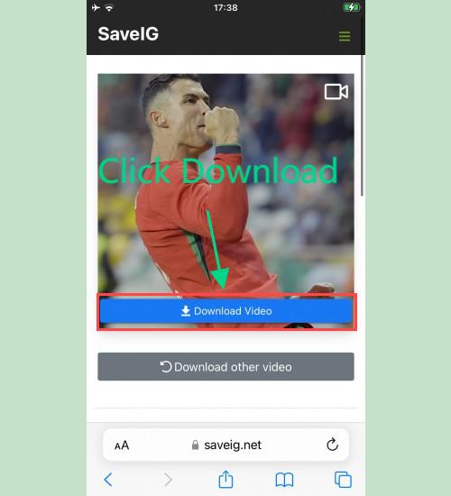 Ngundhuh Video Instagram nganggo SaveIG: Halaman web SaveIG nuduhake tombol 